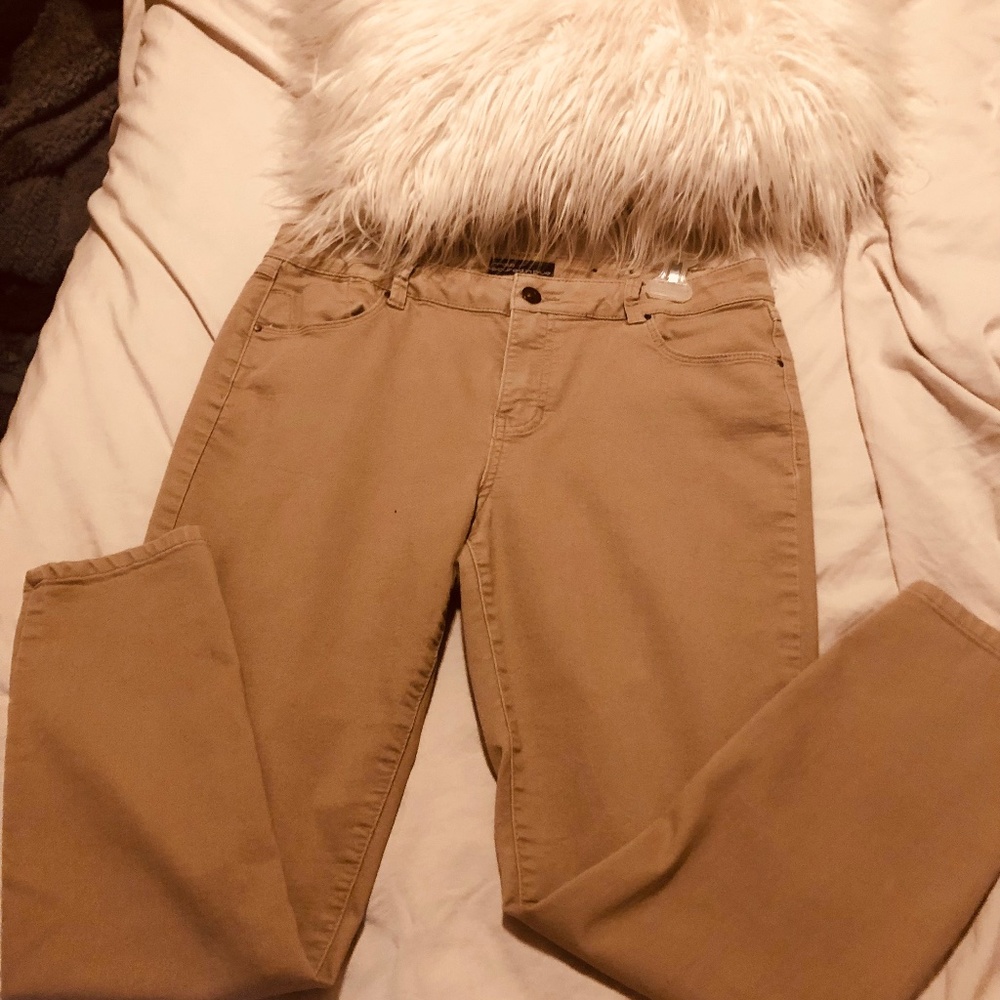 skinny ankle pants tan color size 12 fits like 10